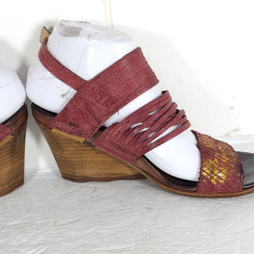 A.S.98 Women's EU37 US6,5 Burgundy Leather Wedge Heels Strappy Slingback Sandal - Picture 8 of 15